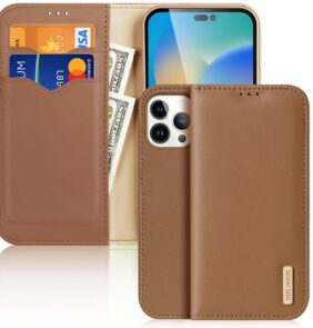 Dux Ducis Hivo Leather Flip Cover Genuine Leather Wallet for Cards and Documents iPhone 14 Pro Max Brown