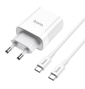 HOCO C80A NETWORK CHARGER PD20W/QC3.0 + TYPE-C CABLE WHITE