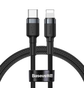 Baseus Cafule Cable durable nylon cable USB Type C PD / Lightning 18W QC3.0 1m black-gray (CATLKLF-G1)
