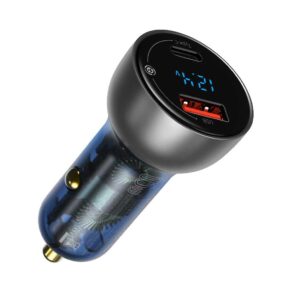 Baseus car charger USB / USB Type C 65 W 5 A SCP Quick Charge 4.0+ Power Delivery 3.0 LCD display + USB Typ C - USB Typ C cable transparent (CCKX-C0A)