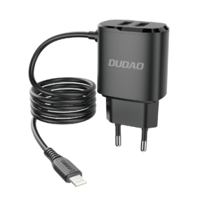 Dudao charger 2x USB with built-in 12W Lightning cable black (A2ProL black)