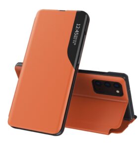 Eco Leather View Case elegant bookcase type case with kickstand for Samsung Galaxy A72 4G orange