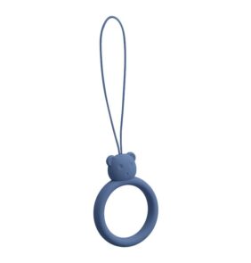A silicone lanyard for a phone bear ring on a finger dark blue