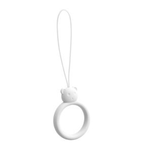 A silicone lanyard for a phone bear ring on a finger white
