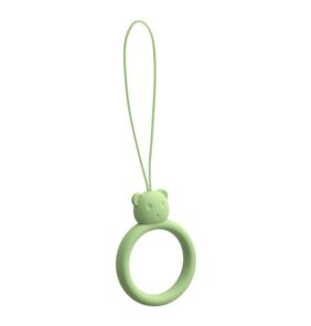A silicone lanyard for a phone bear ring on a finger light green