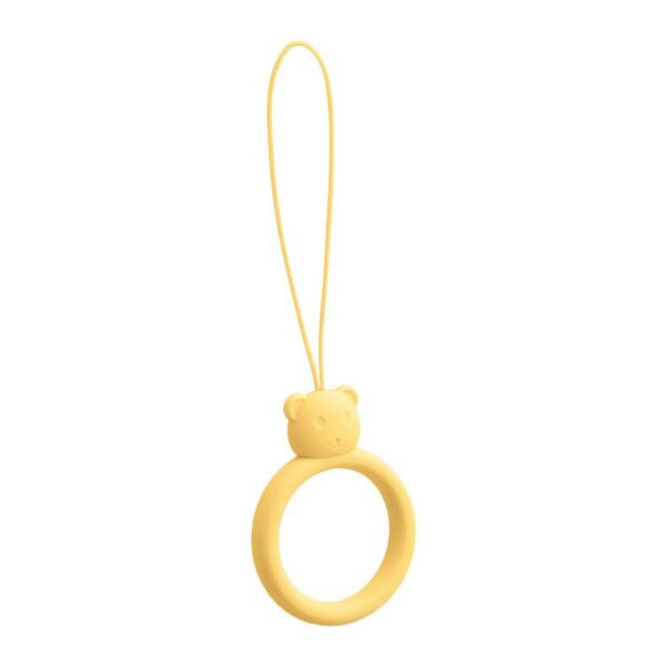 A silicone lanyard for a phone bear ring on a finger yellow