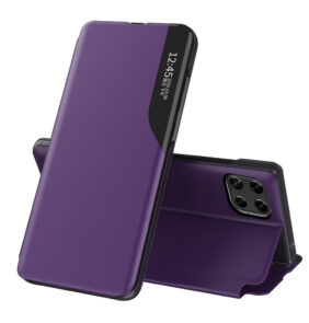 Eco Leather View Case elegant bookcase type case with kickstand for Samsung Galaxy A22 4G purple