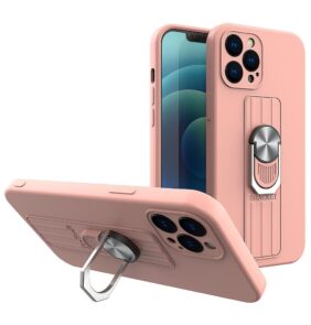 Ring Case silicone case with finger grip and stand for iPhone 13 Pro pink