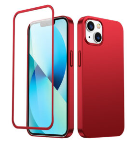 Joyroom 360 Full Case front and back cover for iPhone 13 + tempered glass screen protector red (JR-BP927 red)