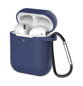 Case for AirPods 2 / AirPods 1 silicone soft case for headphones + keychain carabiner pendant blue (case D)