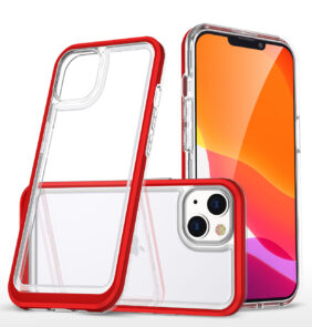 Clear 3in1 case for iPhone 13 mini gel cover with frame red