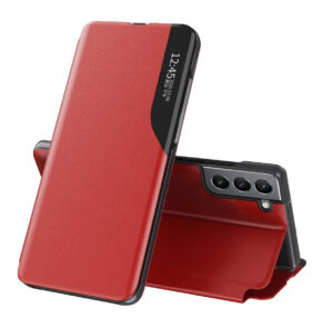 Eco Leather View Case elegant case with a flip cover and stand function for Samsung Galaxy S22 + (S22 Plus) red