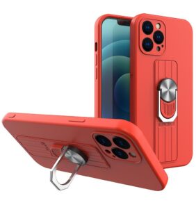 Ring Case silicone case with finger grip and base for Xiaomi Poco M4 Pro 5G red