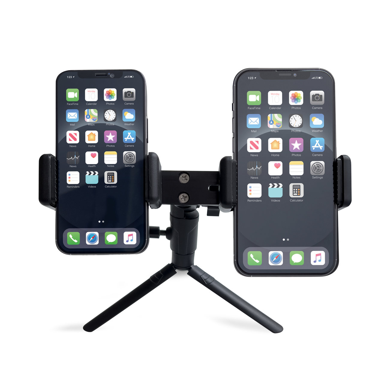 Dual adjustable smartphone holder with tripod black (E-type live dual camera)