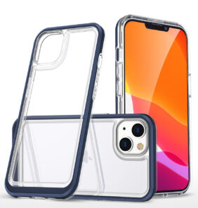 Clear 3in1 case for iPhone 14 silicone cover with frame blue