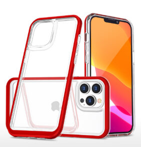 Clear 3in1 case for iPhone 14 Pro silicone cover with frame red