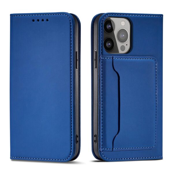 Magnet Card Case case for iPhone 14 Pro Max flip cover wallet stand blue