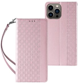 Magnet Strap Case Case for iPhone 14 Plus Flip Wallet Mini Lanyard Stand Pink