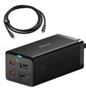 Baseus fast charger GaN5 Pro HUB HDMI 2 x USB-C / USB-A / HDMI 4K 30Hz 1.5m black + USB-C cable - USB-C 100W 40Gb/s (USB4) 1m (CCGP110201)
