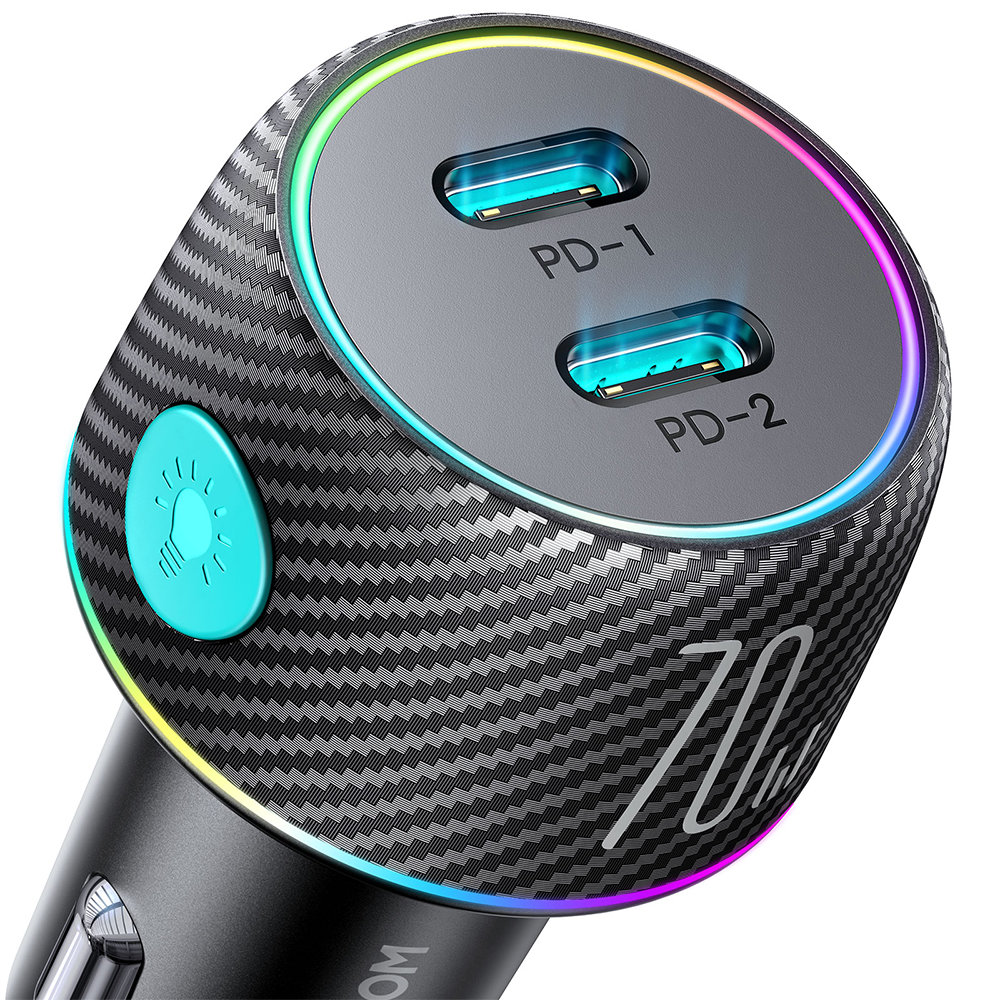 Car charger 2x USB C 70W with LED backlight Joyroom JR-CCN02 | black