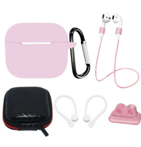 AirPods 3 Silicone Case Set + Case/Ear Hook/Neck Strap/Watch Strap Holder/Carabiner Clasp | pink