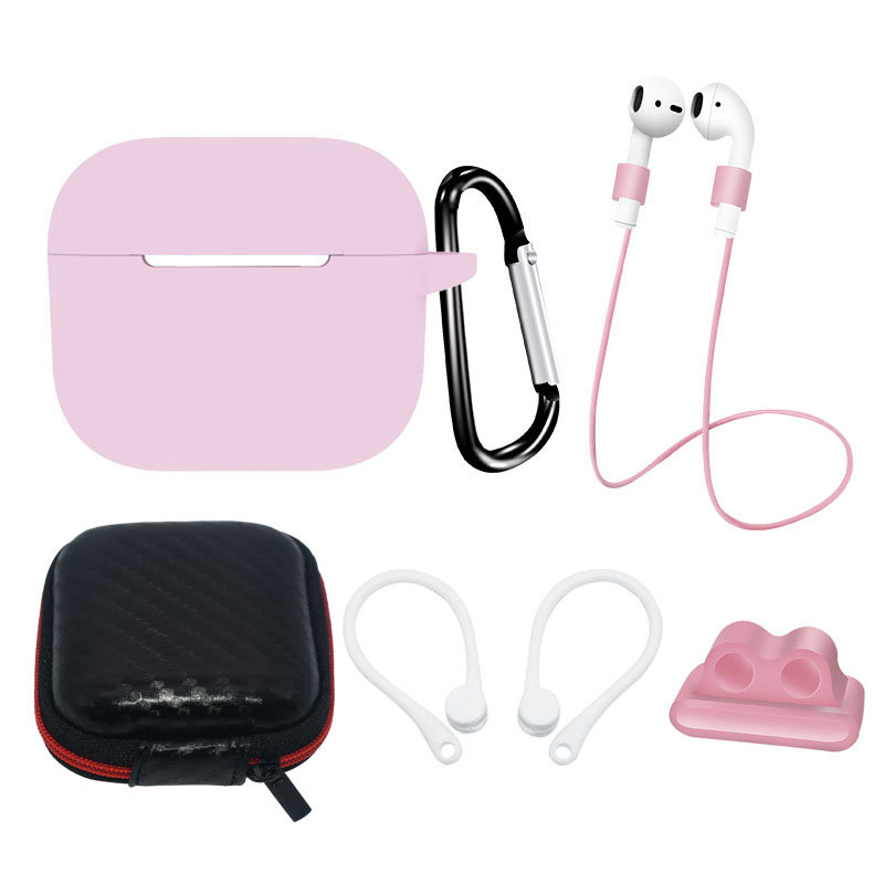 AirPods 3 Silicone Case Set + Case/Ear Hook/Neck Strap/Watch Strap Holder/Carabiner Clasp | pink
