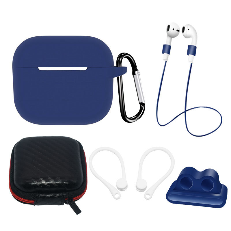 AirPods 3 Silicone Case Set + Case/Ear Hook/Neck Strap/Watch Strap Holder/Carabiner Clasp | blue
