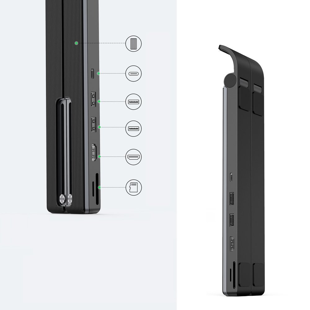 Ugreen X-Kit foldable laptop stand HUB USB Type C - 2x USB 3.2 Gen 1 / HDMI 4K 30 Hz 3D / SD and microSD card reader black (80551)