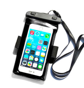 Waterproof case with a PVC phone band - black