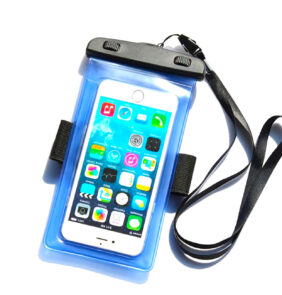 Waterproof case with a PVC phone band - blue