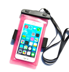 Waterproof case with a PVC phone band - pink