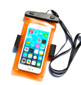 Waterproof case with a PVC phone band - orange
