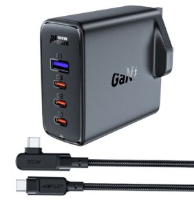 Set of 2x fast charger GaN UK 100W Power Delivery 3x USB C 1x USB - white / black