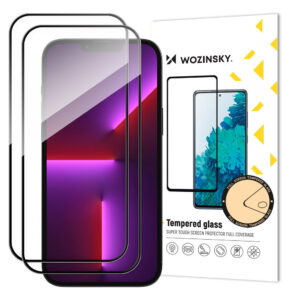 2pcs Full Screen Tempered Glass with Frame Case Friendly Wozinsky Full Glue iPhone 15 Pro Max - Black