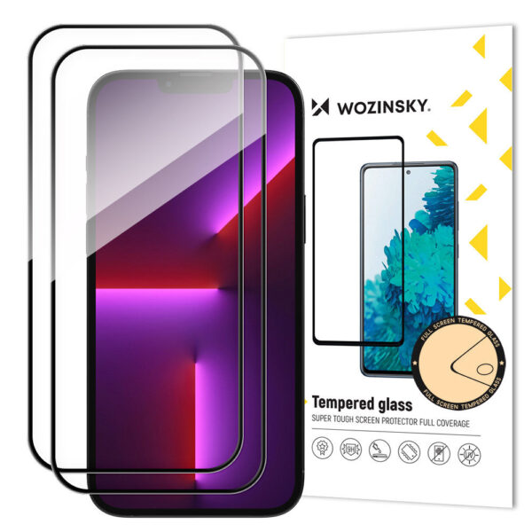 2pcs Full Screen Tempered Glass with Frame Case Friendly Wozinsky Full Glue iPhone 15 Pro Max - Black