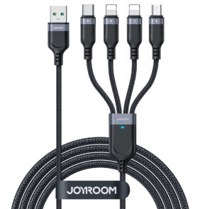 4in1 USB cable USB-A - USB-C / 2 x Lightning / Micro for charging and data transmission 1.2m Joyroom S-1T4018A18 - black