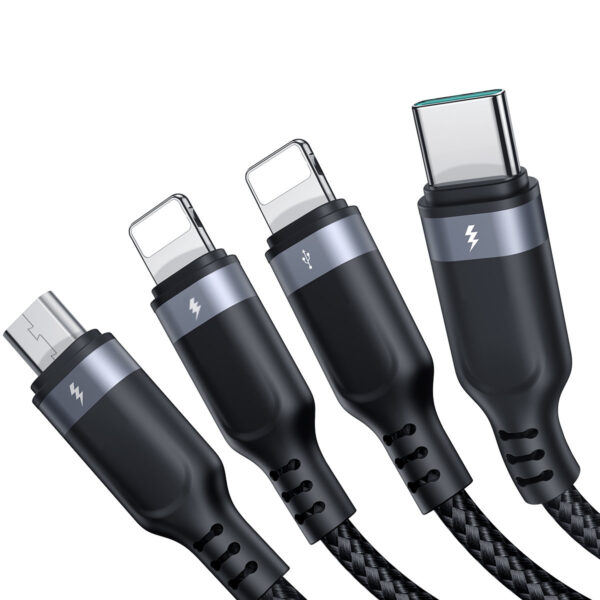 4in1 USB cable USB-A - USB-C / 2 x Lightning / Micro for charging and data transmission 1.2m Joyroom S-1T4018A18 - black