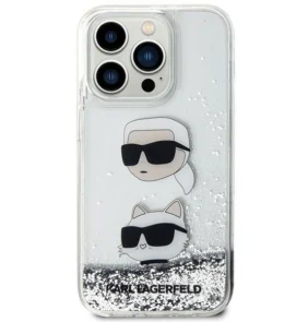 Karl Lagerfeld KLHCN61LDHKCNS case for iPhone 11 / Xr - silver Liquid Glitter Karl&Choupette Heads