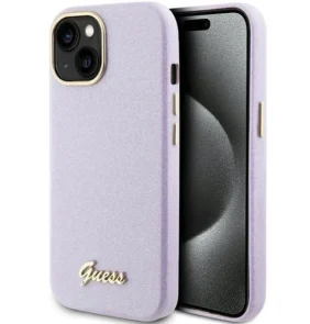 Guess Glitter Glossy Script case for iPhone 15 - lilac