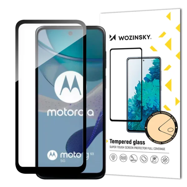 Durable Wozinsky Full Glue Tempered Glass for Motorola G53 Full Screen with Frame - Black