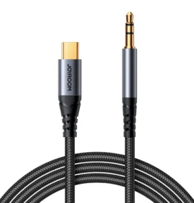Joyroom stereo audio cable AUX 3.5 mm mini jack - USB-C for phone 1.2 m black (SY-A07)