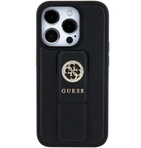 Guess Grip Stand 4G Saffiano Strass case for iPhone 15 - black