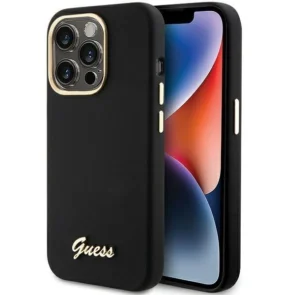 Guess Silicone Script Metal Logo & Frame case for iPhone 15 Pro Max - black