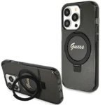 Guess Ring Stand Script Glitter MagSafe case for iPhone 15 Pro Max - black