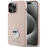 Karl Lagerfeld Silicone Choupette Metal Pin case for iPhone 15 Pro - pink