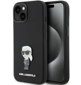 Karl Lagerfeld Silicone Ikonik Metal Pin case for iPhone 15 Plus / 14 Plus - black