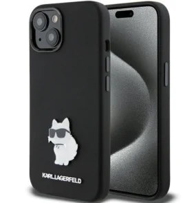 Karl Lagerfeld Silicone Choupette Metal Pin case for iPhone 15 - black