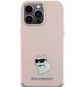 Karl Lagerfeld Silicone Choupette Metal Pin case for iPhone 15 - pink
