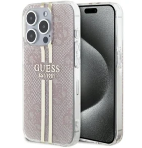Guess IML 4G Gold Stripe case for iPhone 15 Pro - pink