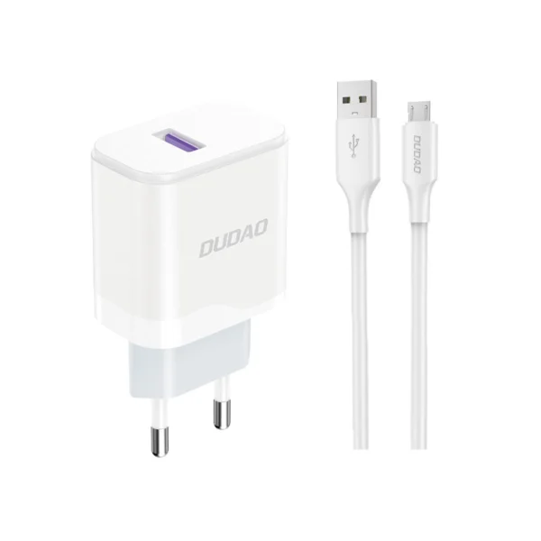 Dudao A20EU USB-A 18W wall charger - white + USB-A - micro USB cable